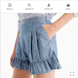 NWOT Jcrew crew high waisted chambray ruffle short
